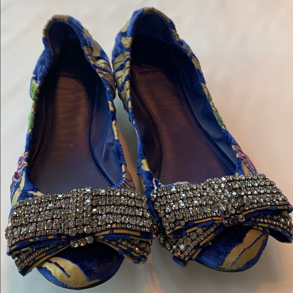 Tory Burch Viola velvet floral bow flats size 10